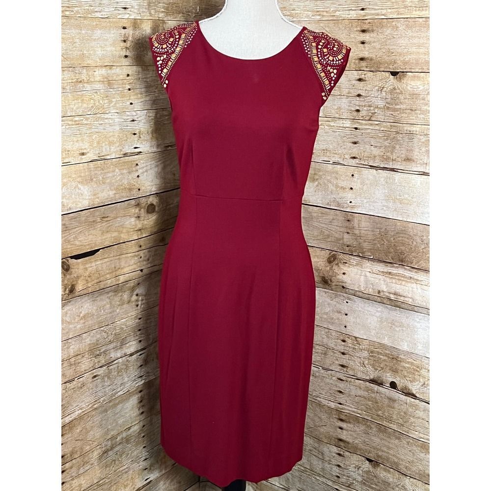TAHARI  DROP SHOULDER/CAP SLEEVE ROUND NECK CLASSIC CAREER SHEATH DRESS SIZE 6